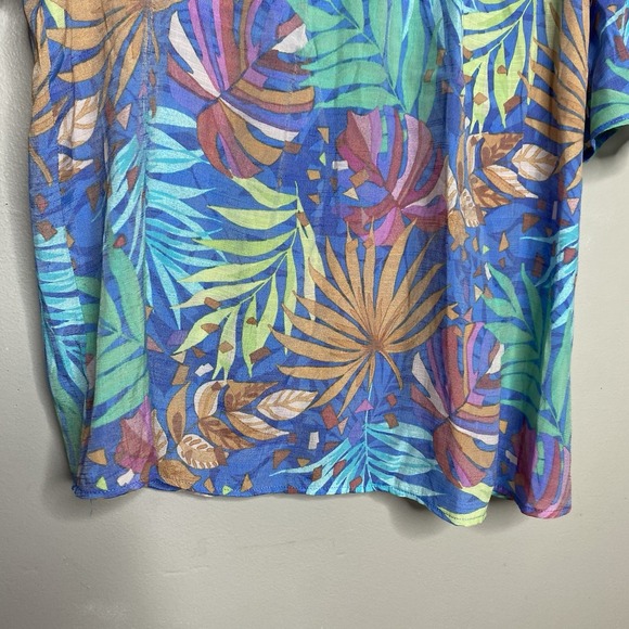 Counterparts Tropical Blouse Top Women's SZ XL Smocked Flutter Sleeve Blue Multi - Picture 6 of 16